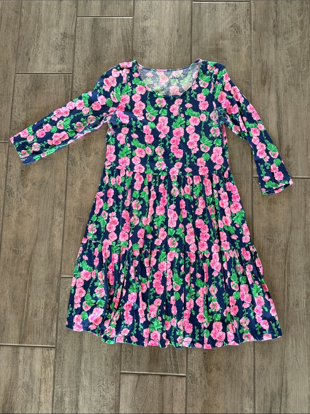 Lilly Pulitzer Women’s Navy Floral Tiered Dress with Pink Roses